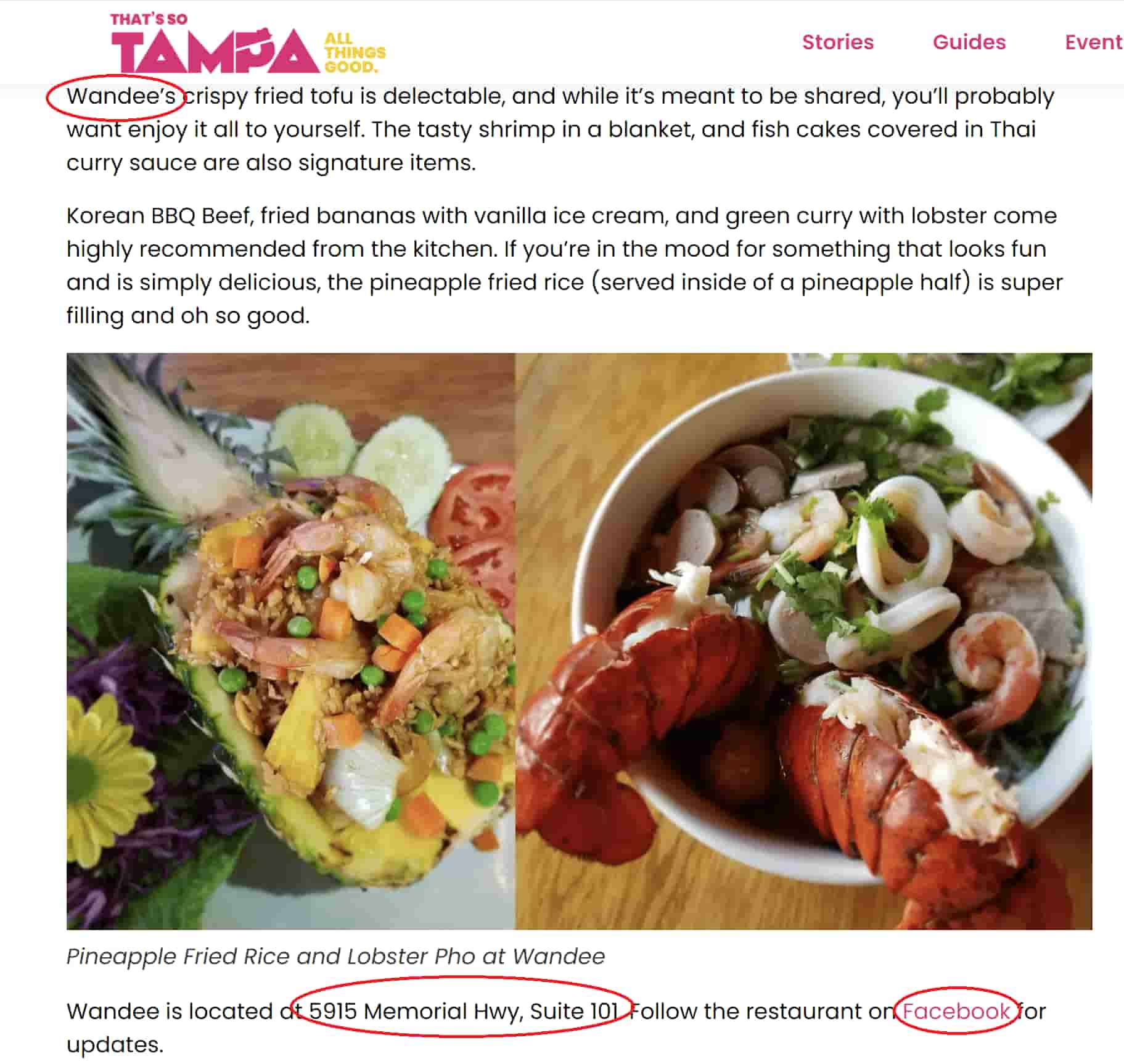 الاقتباسات المحلية في مقال عن مطعم تامبا