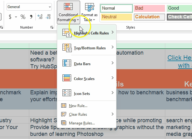 كيفية تسليط الضوء على التكرارات في Excel ، مرر فوق قواعد الخلايا البارزة للعثور على التكرارات في Excel
