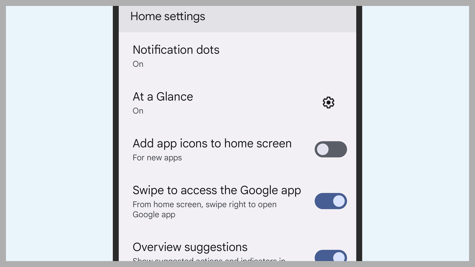 لقطة شاشة لقائمة إعدادات تطبيق Android.